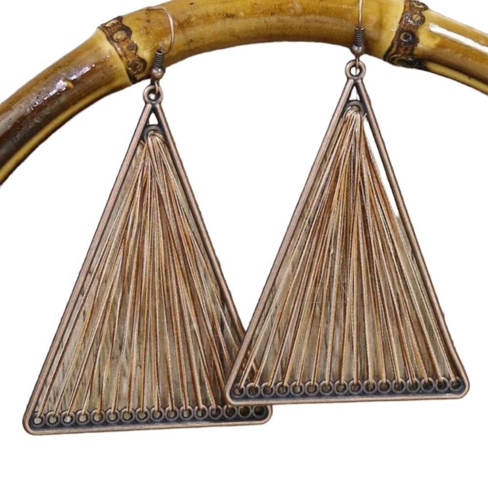 Bohemian Style Threaded Triangle Drop Earrings - image 2